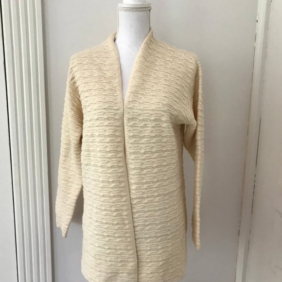 Vintage Ivory Wool Textured Open Sweater Coat - Picture 4 of 5